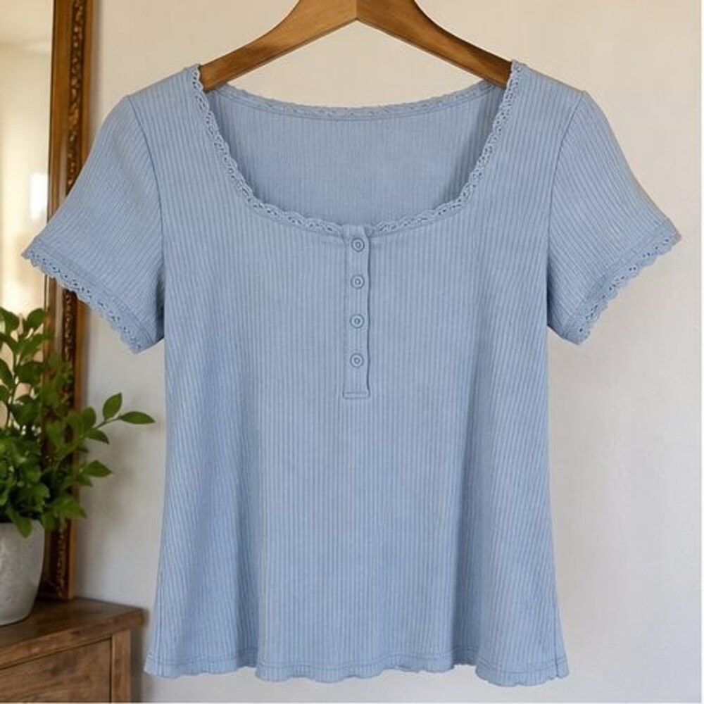 Blue Lace Trim Top